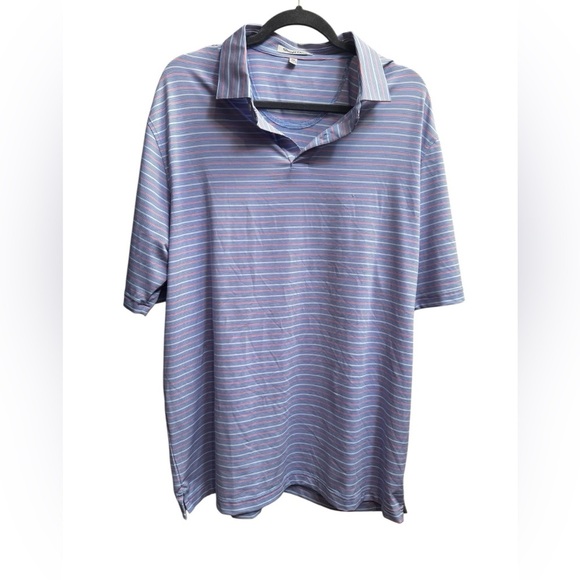 STRAIGHT DOWN Men’s Luxury Golf Polo Shirt SZ XXL Blue White Micro Stripe NWOT - Picture 1 of 15